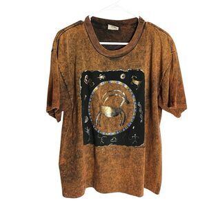 Vtg BFOFO Cloudwalker Cave Art Tee T-Shirt Size XL Rust Acid Wash Capricorn Goat